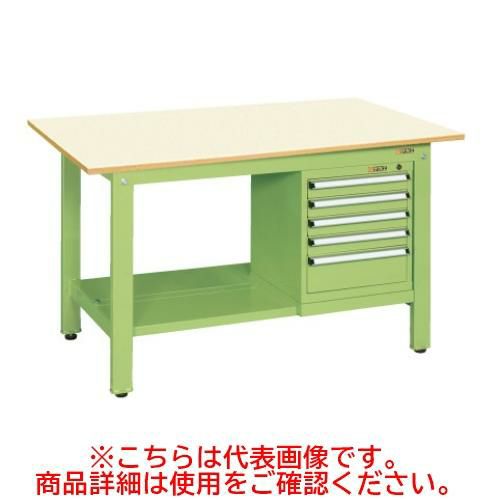 KK-49PSL5IG 【サカエ】【固定式】軽量作業台KKタイプ(スモールキャビネット付) 幅1200×奥行750×高さ740mm
