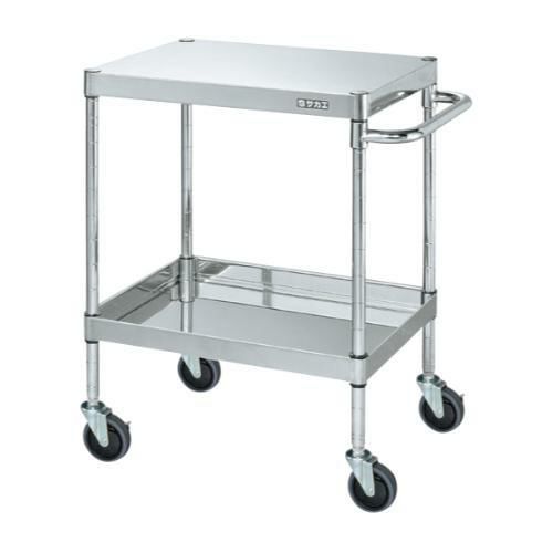 【移動式】【サカエ】ステンレスCSパールワゴン(H800mm・棚板2段) CSP4-6482SE 幅600×奥行450×高さ800mm
