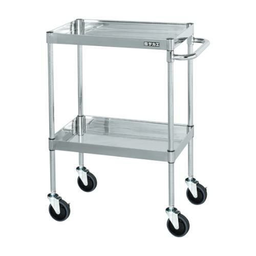 【移動式】【サカエ】ステンレスCSパールワゴン(H880mm・棚板2段) CSP4-6082SE 幅600×奥行400×高さ880mm