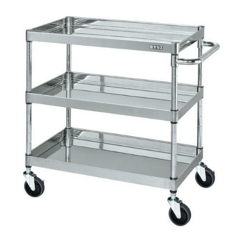【移動式】【サカエ】ステンレスCSパールワゴン(H800mm・棚板3段) CSP4-6483SE 幅600×奥行450×高さ800mm