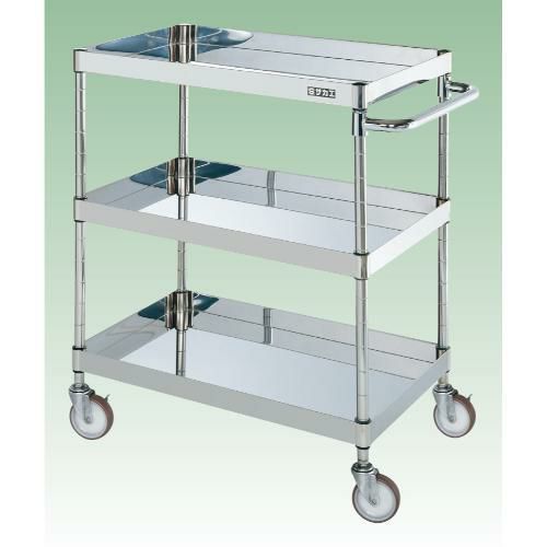 【移動式】【サカエ】ステンレスCSパールワゴン(H880mm・棚板3段) CSP3-7583NU 幅750×奥行500×高さ880mm
