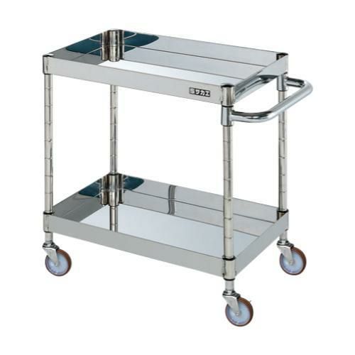 【移動式】【サカエ】ステンレスCSパールワゴン(H600mm・棚板2段) CSP3-9062SNU 幅900×奥行600×高さ600mm