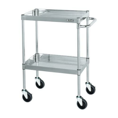 【移動式】【サカエ】ステンレスCSパールワゴン(H880mm・棚板2段) CSP3-6082SE 幅600×奥行400×高さ880mm