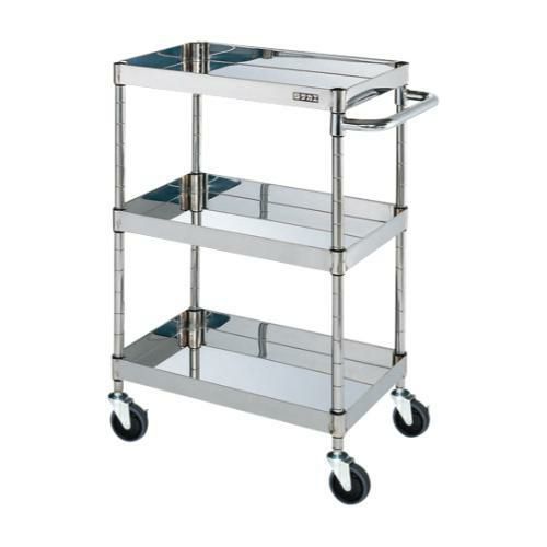 【移動式】【サカエ】ステンレスCSパールワゴン(H880mm・棚板3段) CSP3-7583SE 幅750×奥行500×高さ880mm