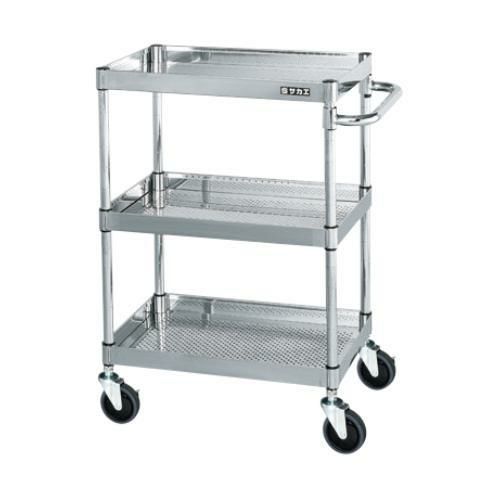 【移動式】【サカエ】ステンレスCSパールワゴン(H880mm・パンチング仕様) CSP3-6083PSE 幅600×奥行400×高さ880mm
