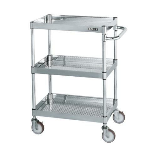【移動式】【サカエ】ステンレスCSパールワゴン(H880mm・パンチング仕様) CSP3-7583PNU 幅750×奥行500×高さ880mm