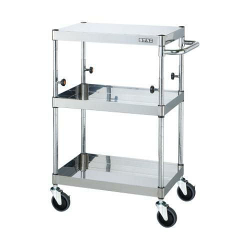 【移動式】【サカエ】ステンレスCSパールワゴン(上部昇降タイプ) TCSP4-6083SE 幅600×奥行400×高さ850~1100mm