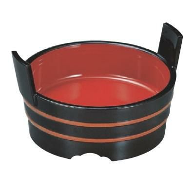 回転寿司皿 4寸両手桶 黒帯朱