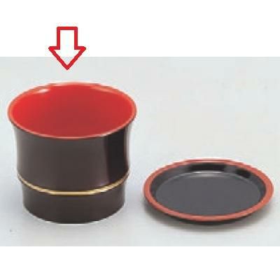 つゆ入れ 隅切天ザル黒渕朱竹型つゆ入れ溜金線