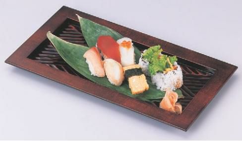 盛皿 尺2.5寸つば付長角皿 栃 幅380 奥行200 高さ20