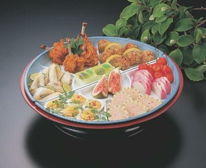 ビュッフェプレート 尺3寸浅型回転オードブル 仕切青磁吹付