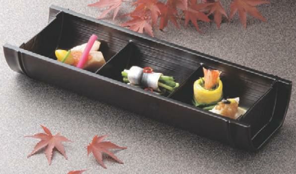 盛器 竹取盛器三点盛りスス竹 幅298 奥行101 高さ48