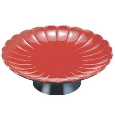 高台皿  6寸菊高台盛皿朱底黒塗  高さ60 直径:183