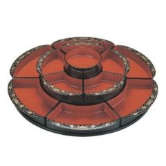 ビュッフェプレート 花形2尺2寸回転オードブル 仕切朱天黒唐草付