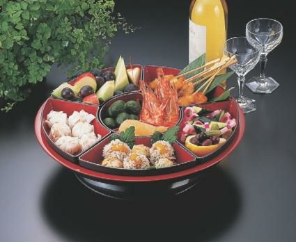 ビュッフェプレート 新尺3寸回転台 仕切朱天黒付