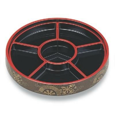 ビュッフェプレート 尺7寸回転盛桶 梨地御所車 仕切黒天朱付