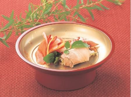 高台皿 高台椿皿朱内色紙金箔 SH塗