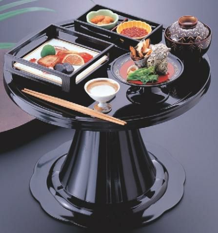 御膳 満月膳 黒石目 尺7寸 強化塗