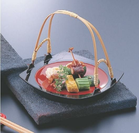 かご 小町手提皿黒内朱