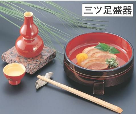 盛器 三ツ足盛器茶パール二色ライン