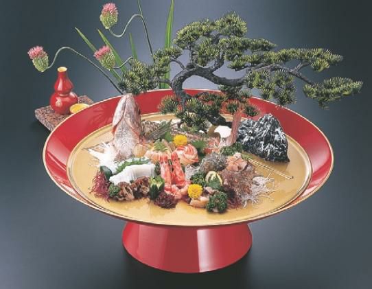 盛器  大盃膳朱天金(クリアー加工付)    高さ215 直径:607