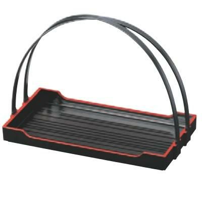 盛器 7寸千筋長角手提げ盛器黒天朱