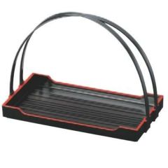 盛器 7寸千筋長角手提げ盛器黒天朱