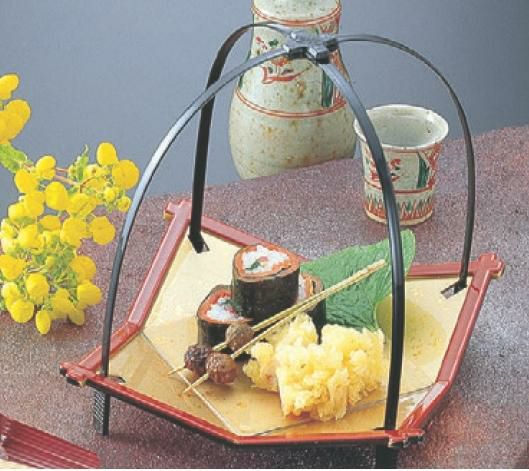 かご 利久皿色紙金箔渕朱 SH塗