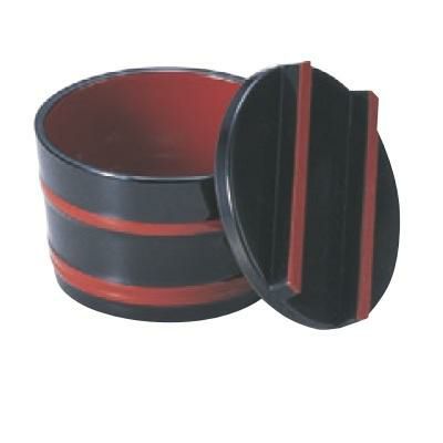 珍味 (大)桶型珍味入れ黒帯朱内朱