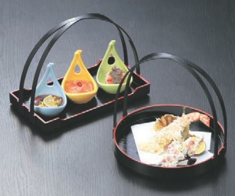 盛器  6寸千筋丸手提げ盛器黒天朱  幅185 高さ177 直径:180