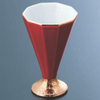 小鉢 十角食前酒赤釉高台金彩(有田焼)