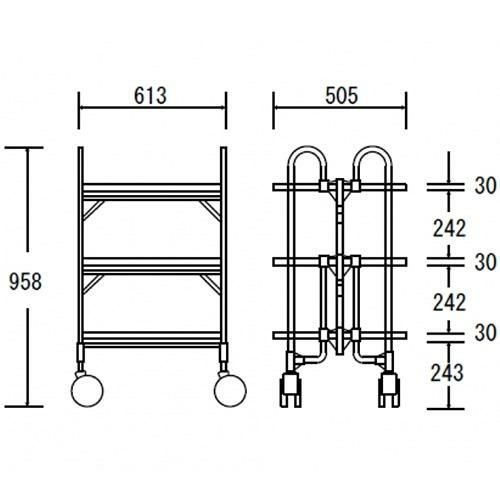 ニッセイ 折りたたみ式ステンレスワゴン【3段】 KEA-3  1台に付き送料2,000円