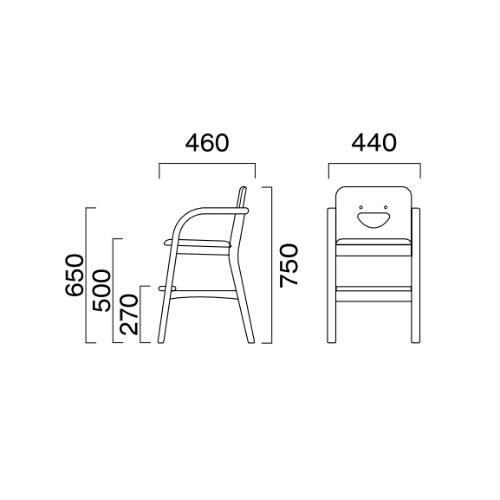 CRES(クレス) 子供イス プチ 幅440×奥行460×高さ750(mm) シート高500 肘高650(mm)【新品】【送料無料】
