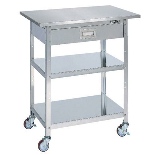 ステンレス一人用作業台(移動式・キャビネット付) SUA-075BS/外寸：幅750×奥行500×高さ860mm