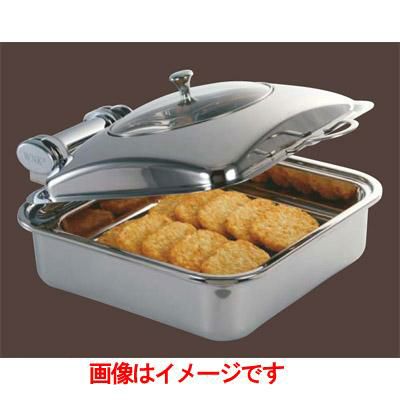 角チューフィングディッシュ (インダクション) 18-8 (ガラス蓋) (ステンレスインサート付)