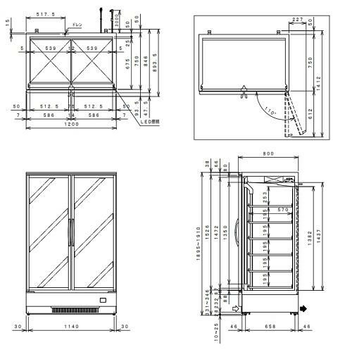 冷凍機内蔵型 リーチインショーケース 冷凍タイプ MRF-120FWTR(旧型番:MRF-40FMTR5) 幅1200×奥行800×高さ1900(mm)
