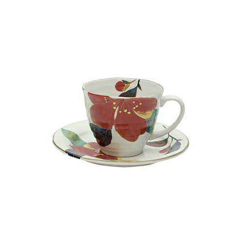 コーヒーカップ【花かいろうコーヒー碗皿 山茶花】(碗直径9.2×高さ7.6cm/皿直径15.8×高さ2.2cm)
