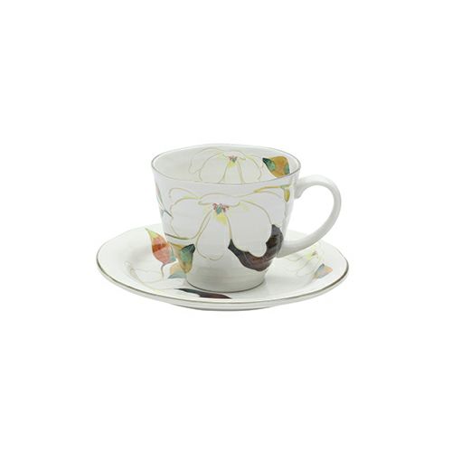 コーヒーカップ【花かいろうコーヒー碗皿 木蓮】(碗直径9.2×高さ7.6cm/皿直径15.8×高さ2.2cm)