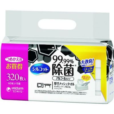 ユニ・チャーム シルコット99.99除菌ウェットティッシュ 詰替40枚×8個入