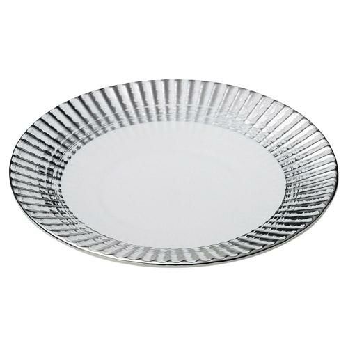 丸皿 【白マットプラチナ刷毛目 菊型21.5cm皿】 高さ36mm×直径:217【グループB】【プロ用】