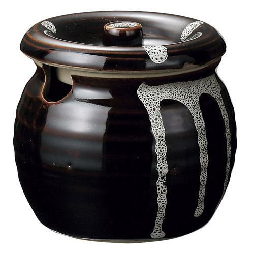 かめ 【天目白流し 口切2号カメ】 高さ87mm×(手付・はみ出し部分含む)サイズ:97・身の外形直径:80【グループB】【プロ用】