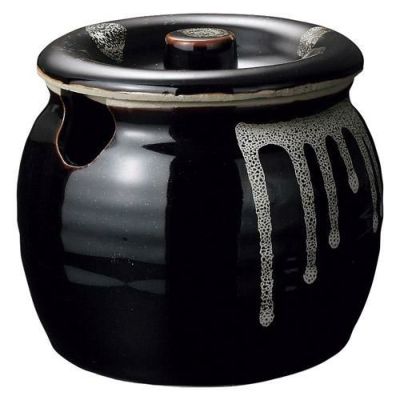 かめ 【天目白流し 口切4号カメ】 高さ110mm×(手付・はみ出し部分含む)サイズ:125・身の外形直径:105【グループB】【プロ用】
