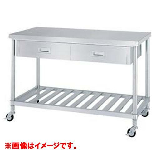 型式：WDSC-12060-U75【シンコー】スノコ棚仕様 キャスター付引出付作業台 キャスター径:75φ 奥行：600mm【組立式】