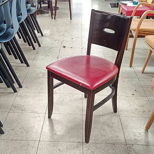 洋風イス ダークブラウン 座赤レザー 幅420×奥行490×高さ790