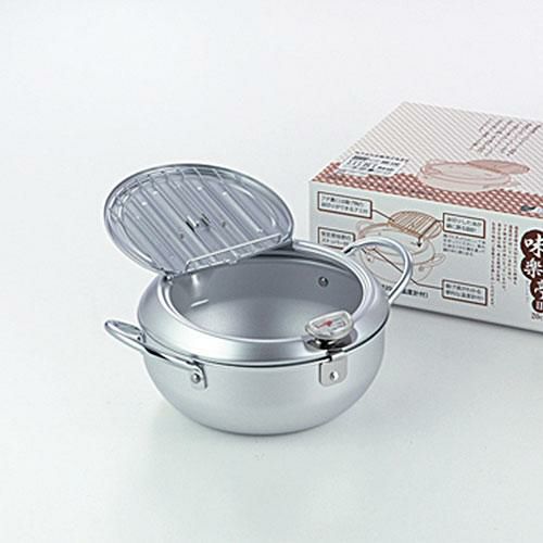 鍋【味楽亭2 フタ付き天ぷら鍋 20cm (温度計付) SJ1024】134×284×222(mm)