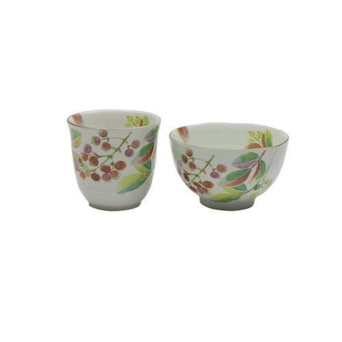 飯椀・湯呑 /花ことば飯碗湯呑南天/ 碗直径11×高さ6.6cm 湯呑直径8.3×高さ8cm/業務用食器