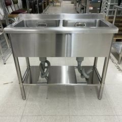 中古】二槽シンク BGあり 幅1000×奥行450×高さ800 【送料別途見積