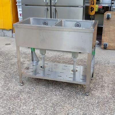 2槽シンク 1000x450x800(+90) ② 中古】二槽シンク BGなし 幅900×奥行450×高さ800 【送料別途見積