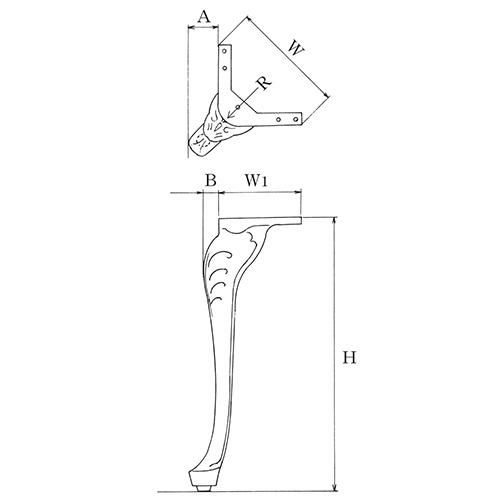 アルミ鋳物テーブル脚（1本） ベースサイズ：A20×B20×C×高さ240 品番：COT-240  アジャスター付き