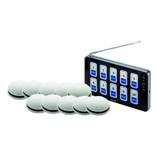 エコチャイム10窓受信機/丸型送信機(ホワイト)10台セット/ 受信機 幅120×奥行194×高さ22/送信機 幅74×奥行74×高さ30